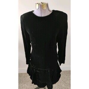 Vtg Women's Black Velvet Cocktail Dress Ricki Lang Nuit 80s Open Back 8/10 EUC
